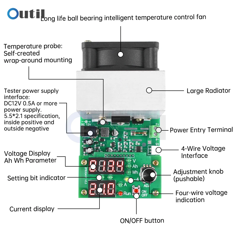 電子充電式バッテリー容量テスター,定電流,多機能,9.99a,60w,30v