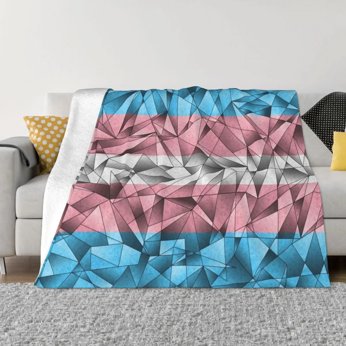 Abstract Fractal Triangles Transgender Pride Flag Pattern Throw Blanket Winter beds Bed covers Luxury St Blankets