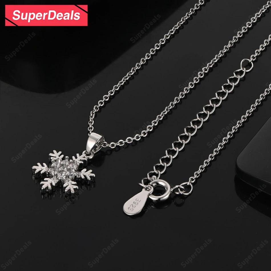 

SuperDeals AAA Zircon 925 Sterling Silver Snowflake Pendant Necklace 16-30 Inch Chain Beautiful Jewelry For Women Wedding Party
