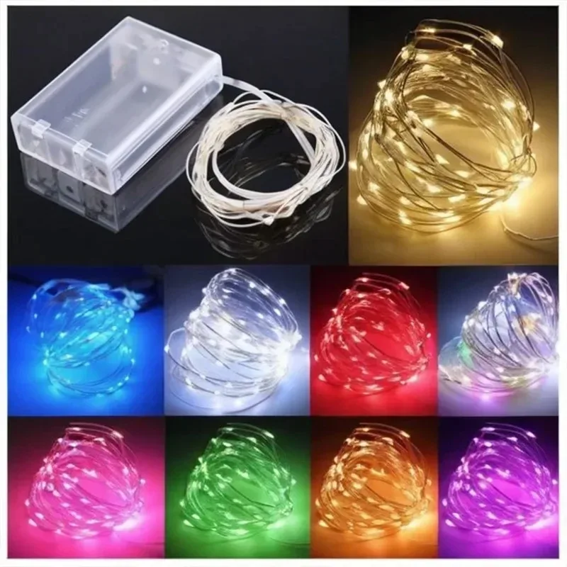 Luzes de corda LED 1/5/10/20M Fio de cobre e prata Luzes de fadas à prova d'água para decoração de festa de casamento de Natal