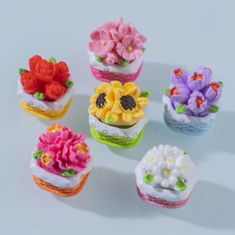 6PCS three-dimensional 3D artificial flower basket, flower ornaments, accessories, DIY cream glue pendants, car home decoration