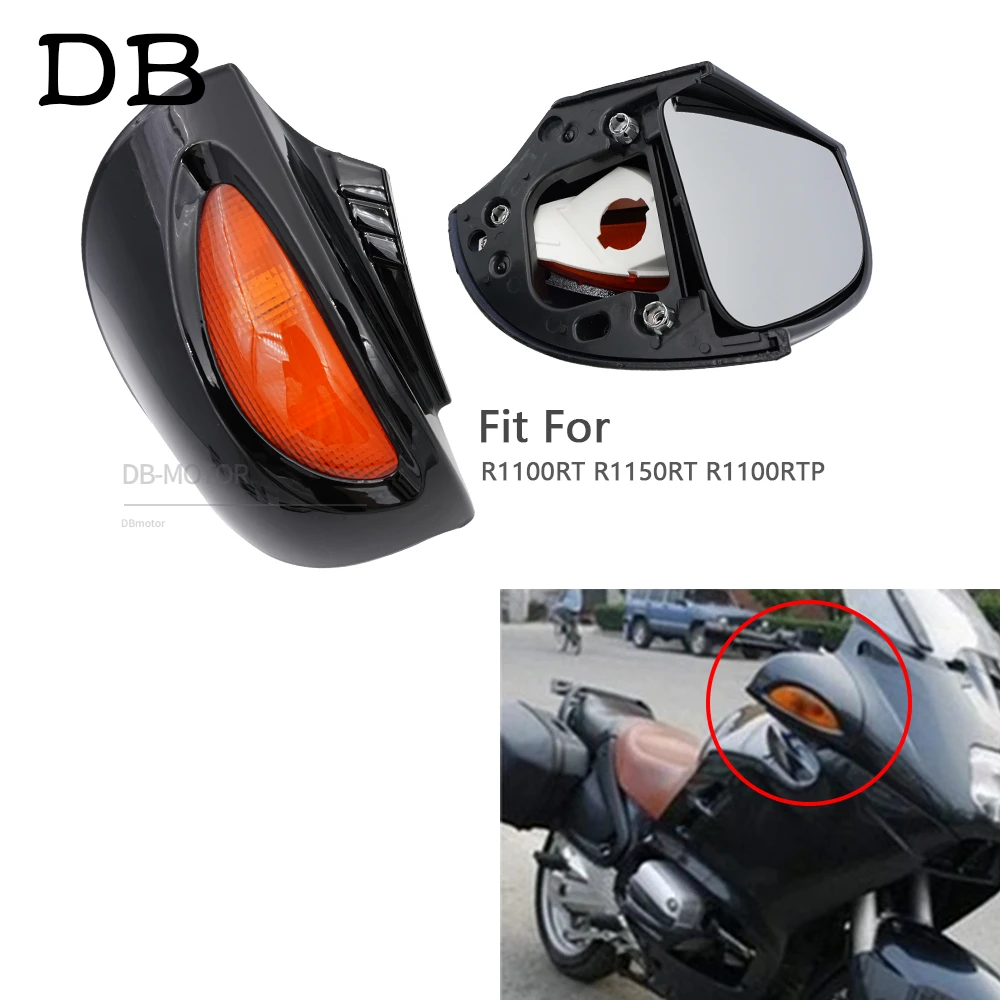 Motorcycle Left&Right Rear View Side Mirrors with Turn Signals Light Indicators Amber Lens  Fit For BMW R1100RT R1150RT R1100RTP