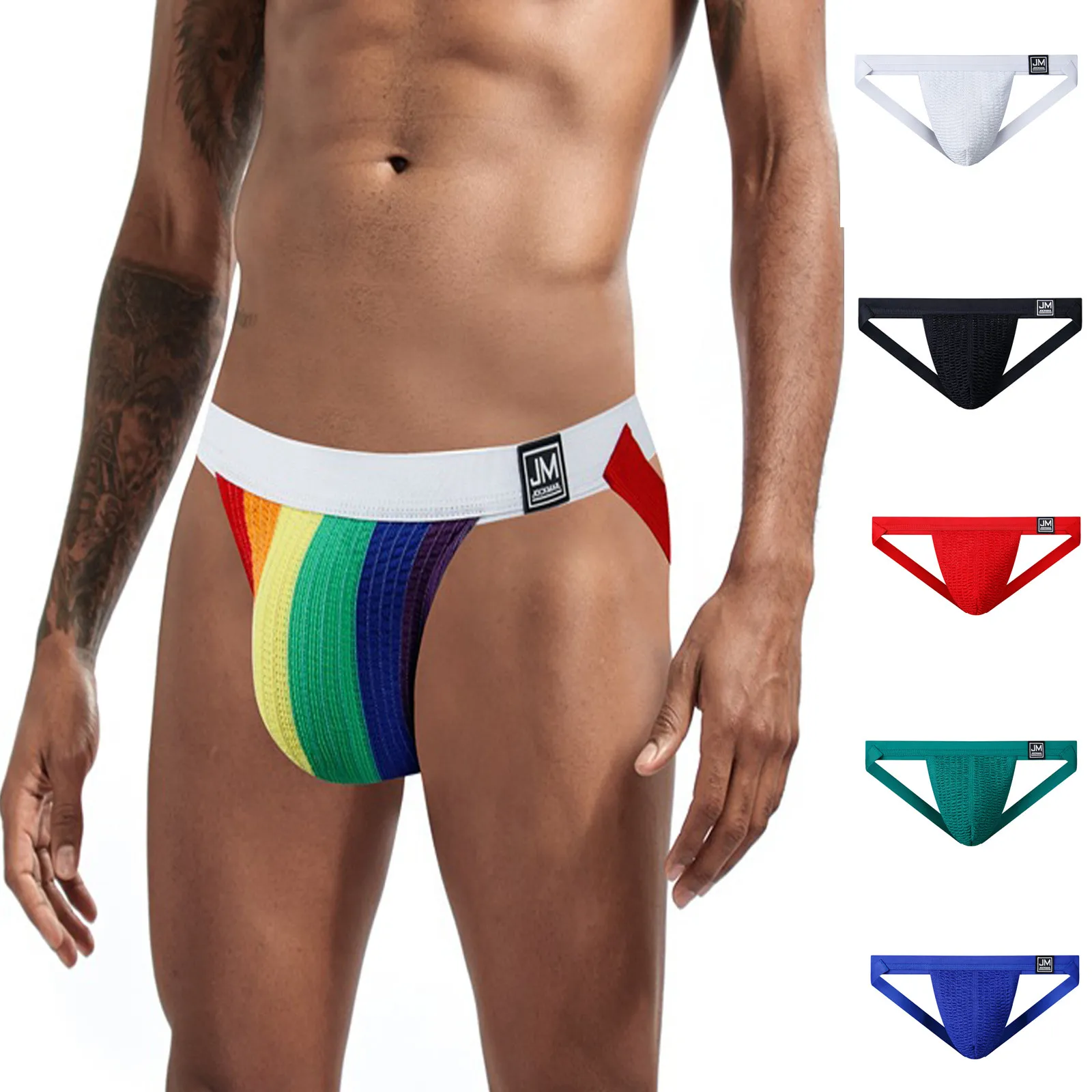 JOCKMAIL Men\'s Underwear Jockstrap Athletic Supporters, Gay Men Underwear Sexy Penis Pouch Mesh Stretch Performance Jock Strap