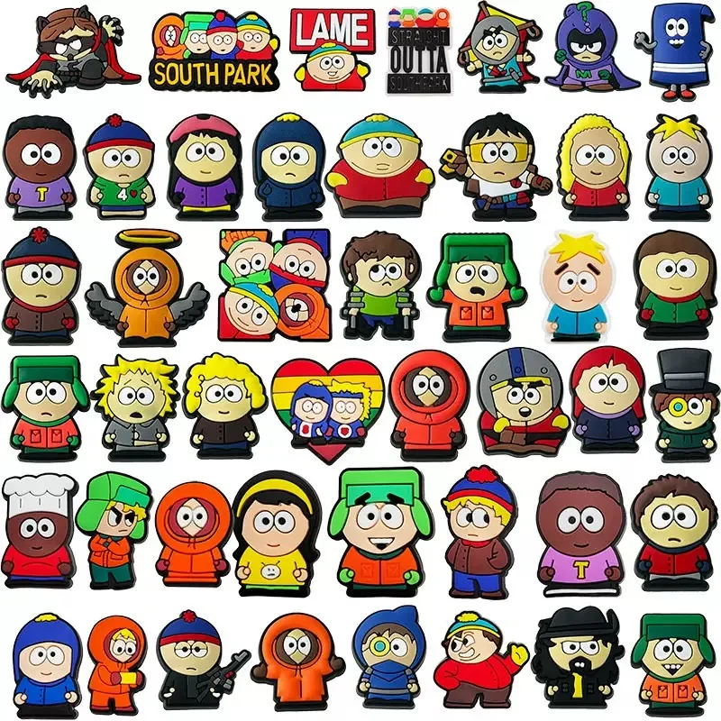 16-46Pcs Hot Toys South Park Shoe Charms for Crocs, Clogs Bubble Slides Shoe Accessories DIY Shoe Decoration Buckle Party Gifts