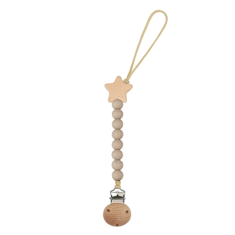 Wooden Nipple Clip Teething Beads Pacifier Holder Anti-Lost Soother Clips Baby Teether Toy Hanging Strap Nursing Accs