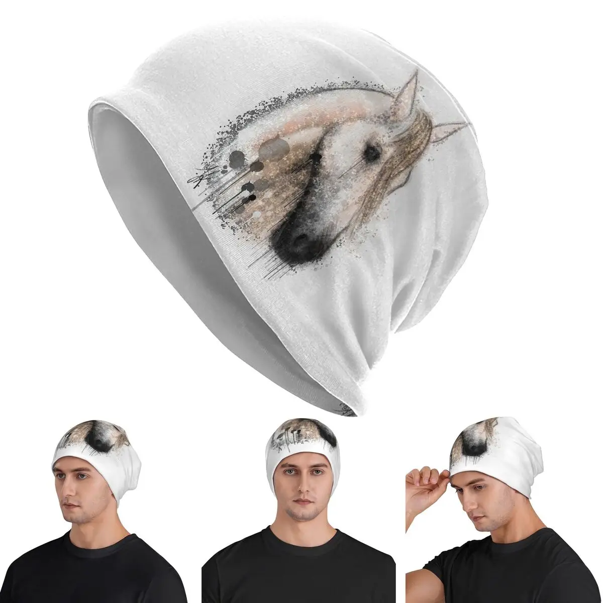 

Портрет лошади, шапки-бини HG Grey Skullies, теплая осенне-зимняя уличная шапка, вязаные шапки для взрослых унисекс