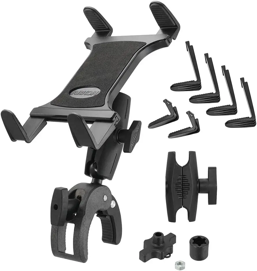 

Universal Tablet Holder with Clamp Mount, 7-18.4in, Corrosion-Resistant, Adjustable Shafts, Secure Knob, for iPad Samsung
