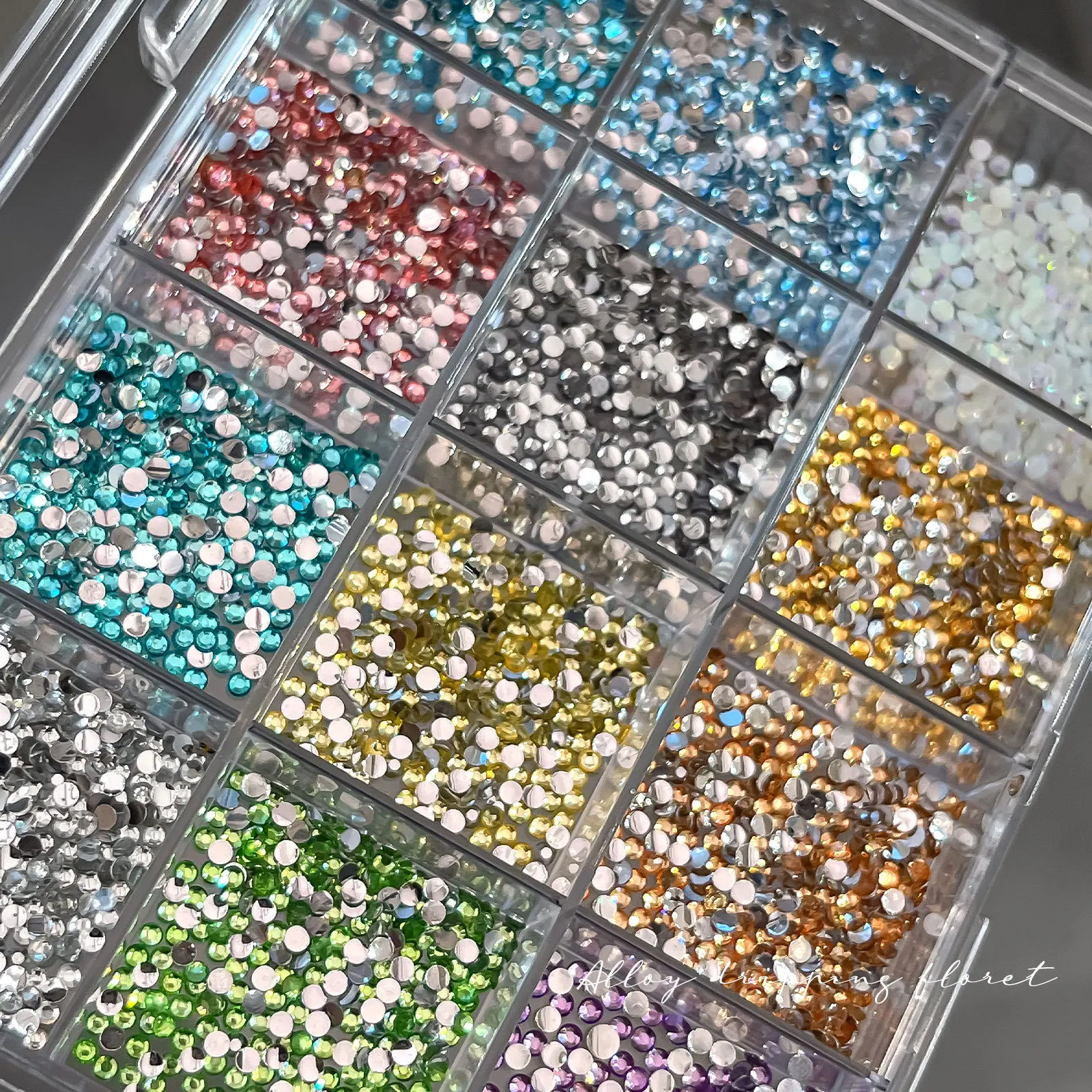 12 Grid Nail Rhinestone Set, 2mm Multi-Color Flatback Crystals, Super Shiny DIY Nail Art Decoration for Manicure