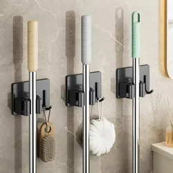 Bathroom 304 Stainless steel mop clip hook Self-Adhesive Mop stand Holder Waterproof Brush Broom Mop Organizer Shelf Accessories