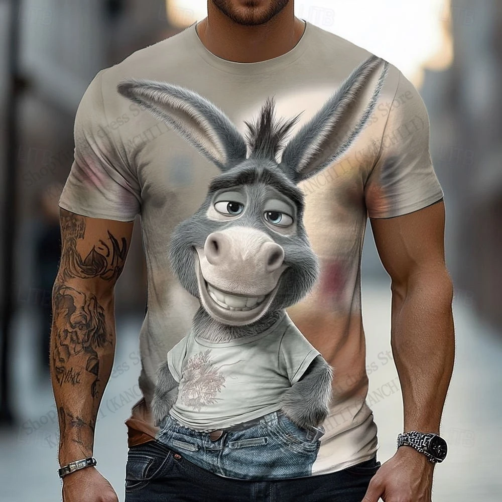 New Funny Animal Dog Donkey 3D Print T-shirt Men Women Fashion Exaggerated Cartoon Oversized Short Sleeve Tops Tees Men Clothing