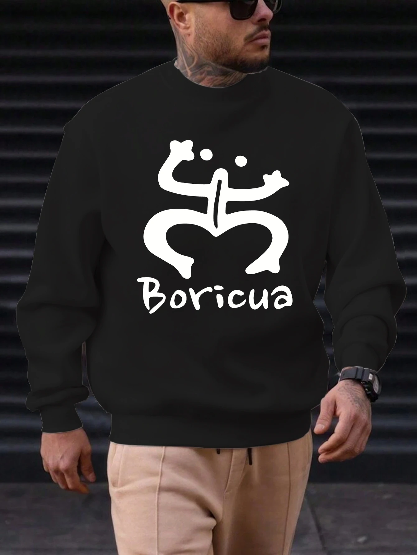 

2025 Men's 100% Cotton Crew Neck Sweatshirt Boricua Art Print Cultural Elegant Premium Soft Comfortable Trendy Casual Daily Top