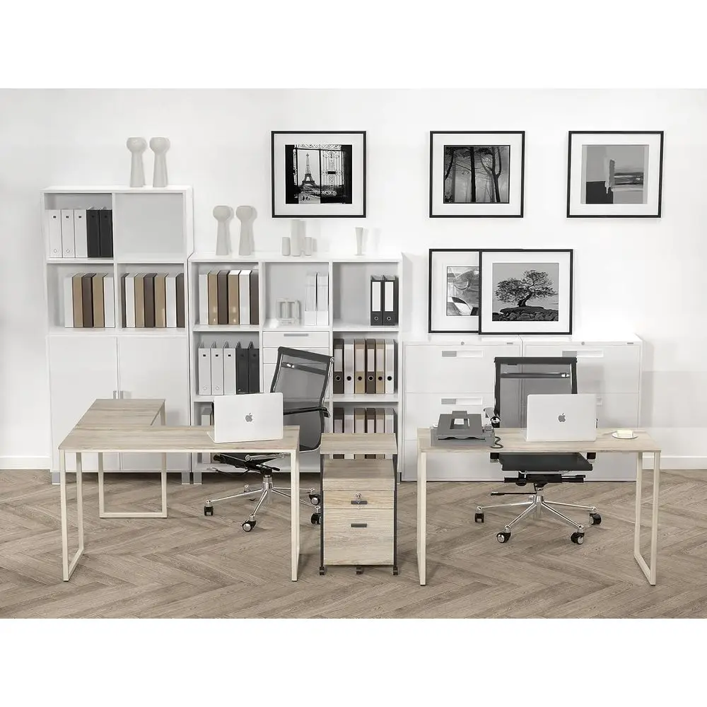 Maple Rolling File Cabinet with Open Shelves and Lockable Storage Drawer