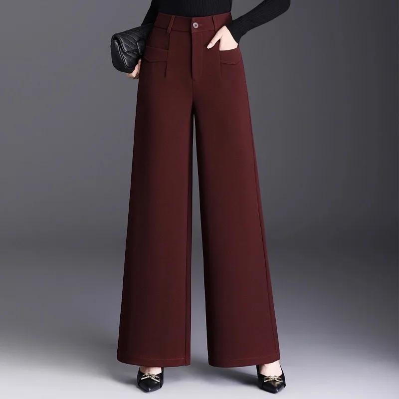 الصوفية واسعة الساق السراويل النساء في الخريف الشتاء جديد عالية الخصر فضفاض مستقيم السراويل ثنى السراويل المخملية سراويل نسائية #1