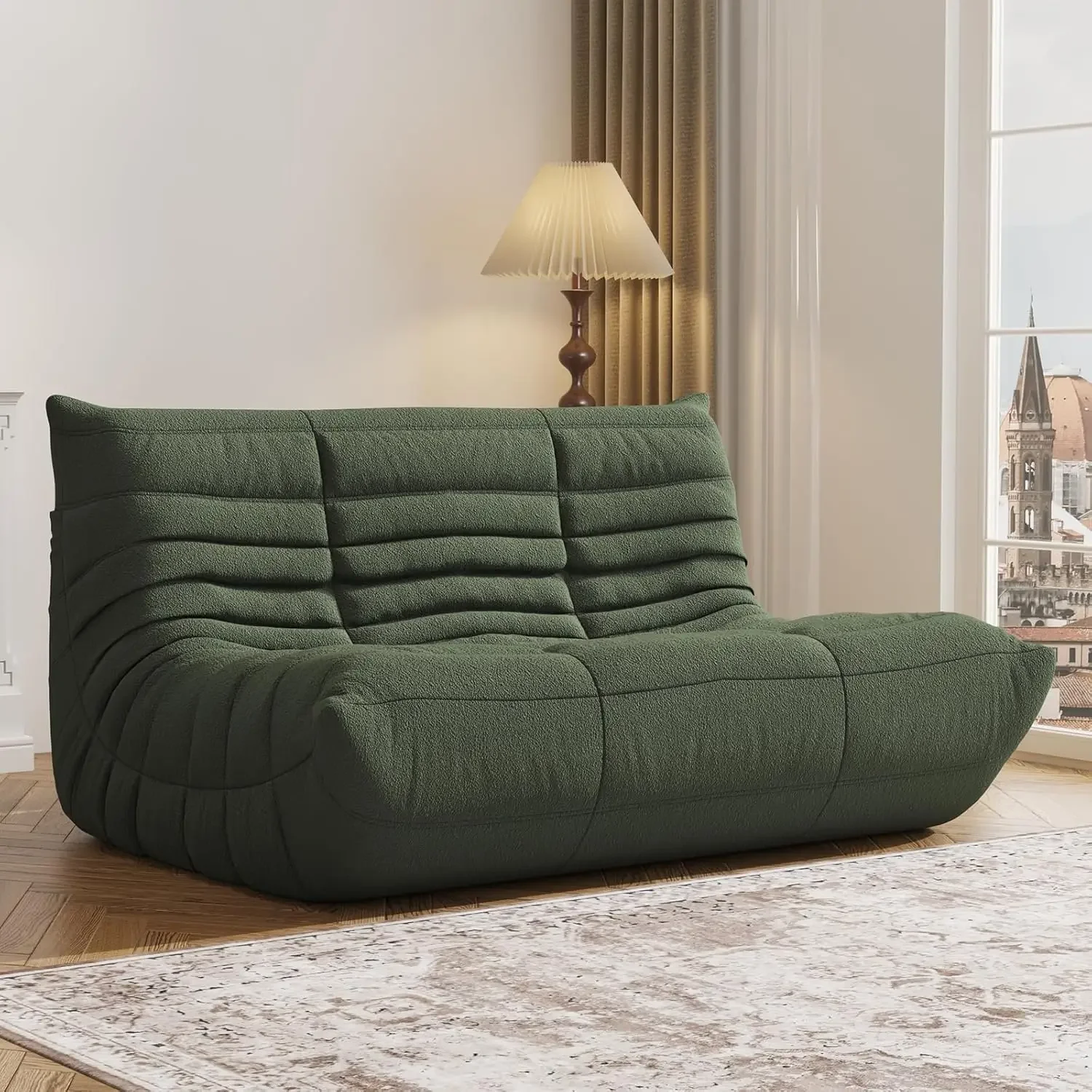 Giant Loveseat Boneless Bean Bag Chair for Adults Teddy Fleece Fireside Accent Chair with Memory Foam Comfy Lazy Floor Sofa