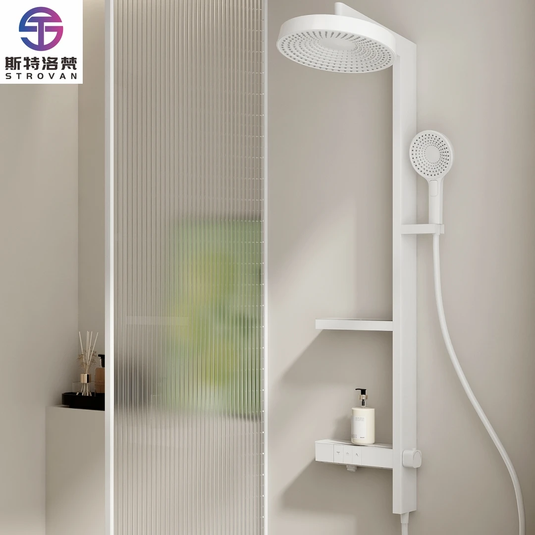 

Luxury Modern Hotel Use Bathroom Set WhiteWaterfall LED Digital Thermostatic Faucet System Wall-Mounted Hot Cold Brass Shower