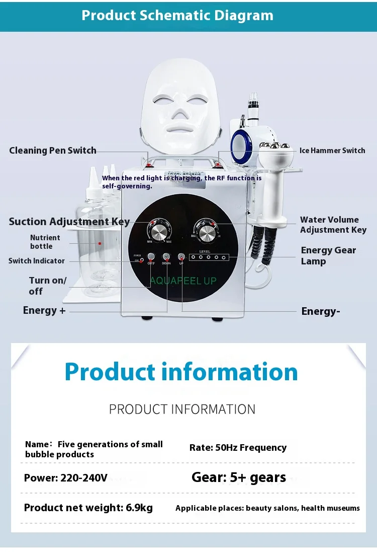 YTYINUltra-Micro 9-in-1 kleine bel schoonheidsinstrument Gezichtsporiereiniging Mee-eter verwijderen Hine Zuurstof Jet EU / US Plug Salo