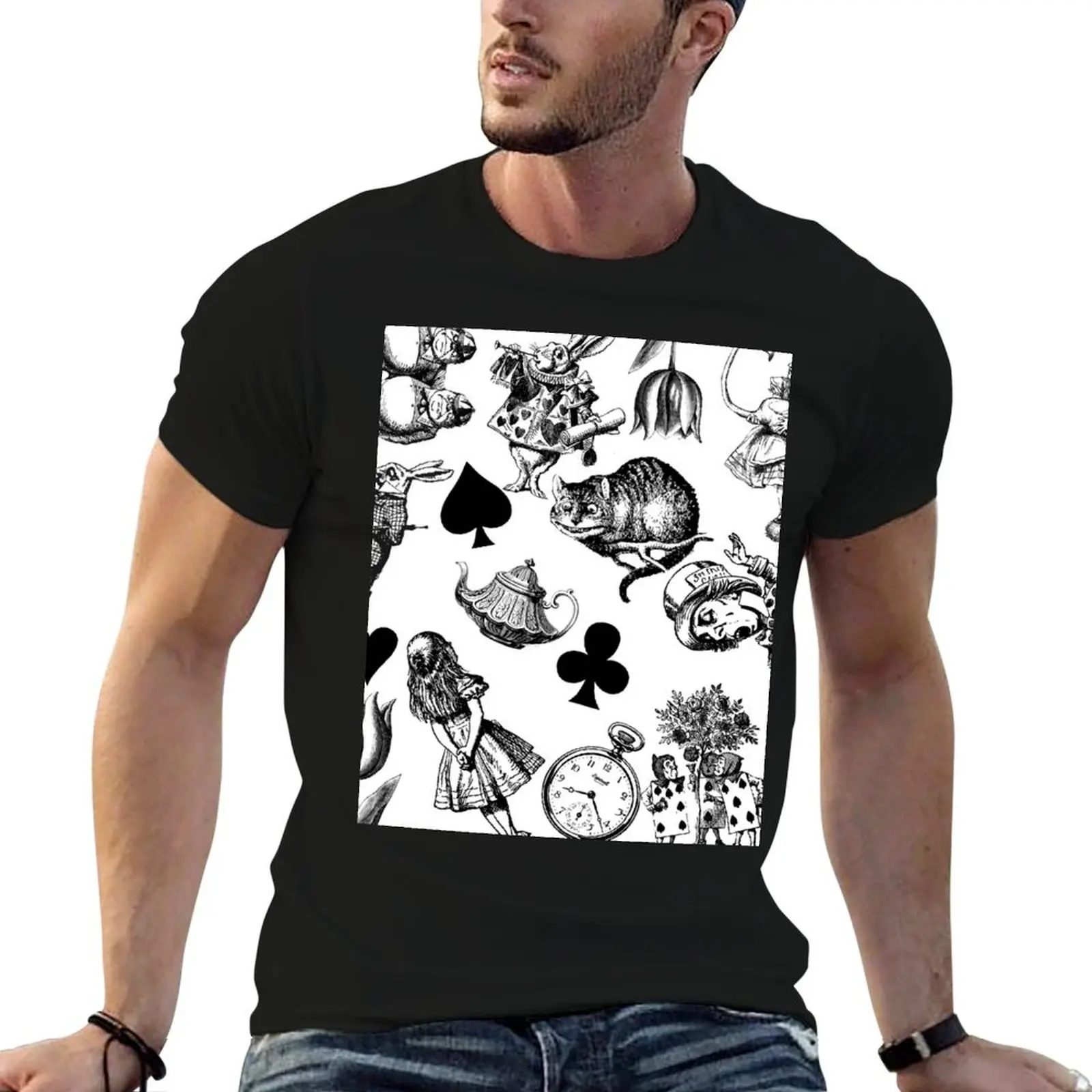 Alice's Adventures in Wonderland White Rabbit Mad Hatter T-Shirt Plus Size Everyday Tee Shirt