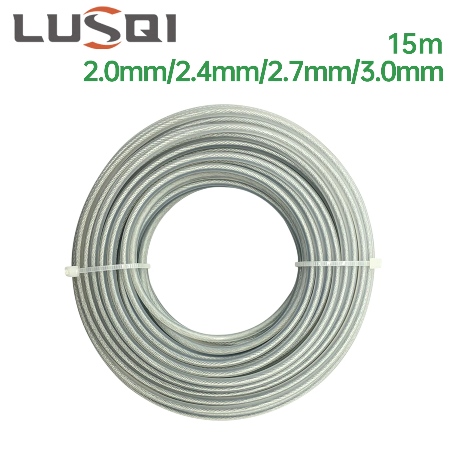 LUSQI 15m*2mm/2.4mm/2.7mm/3mm Steel Wire Nylon Grass Trimmer Line Lawn Mower Cord Long Round Roll Grass Replacement