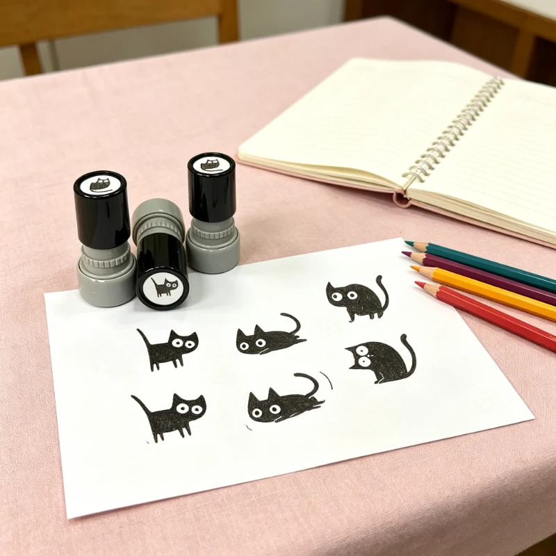 4pcs Cute Black Cat Self Inking Stamp Set Cartoon Animal Stamps for Journal Scrapbooking Planner Decoration Handcraft Projects