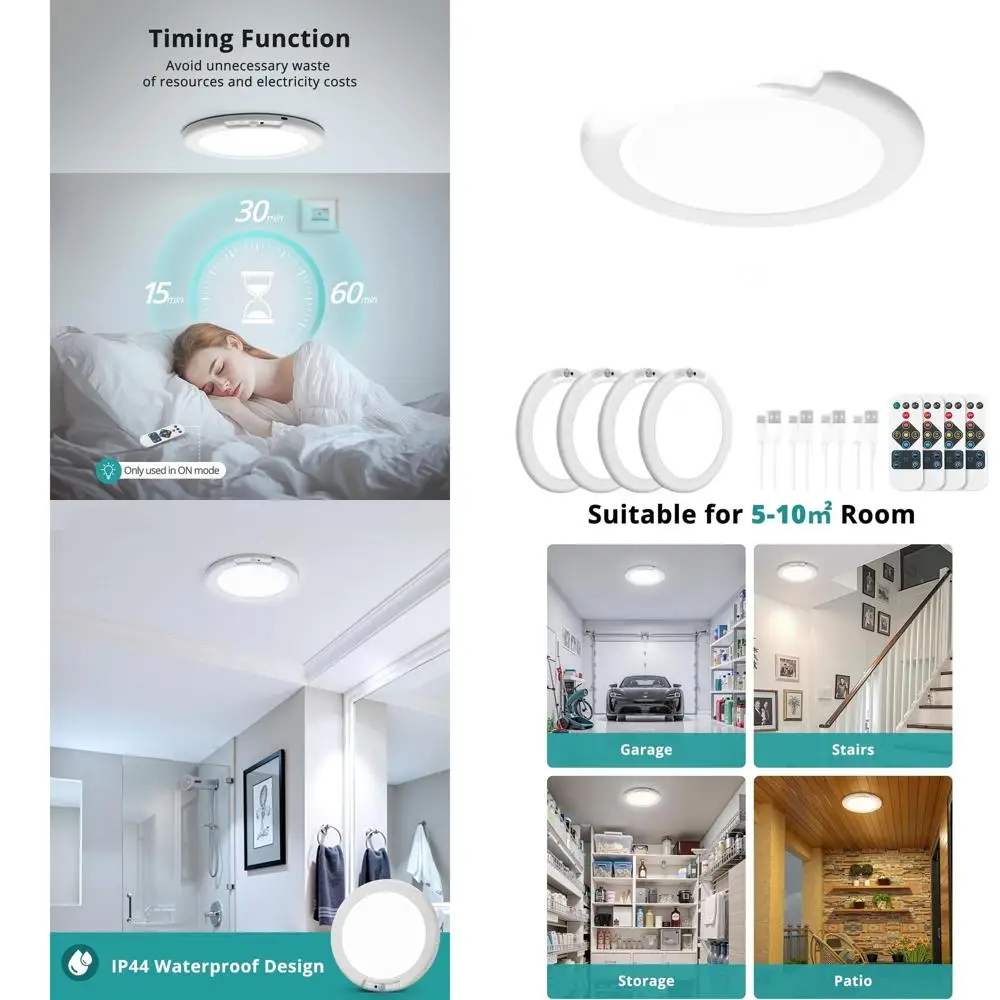 

Беспроводные потолочные светильники с датчиком движения на аккумуляторе, светильник для душа с пультом ДУ, цветовая температура 3000K-6500K, 7.4