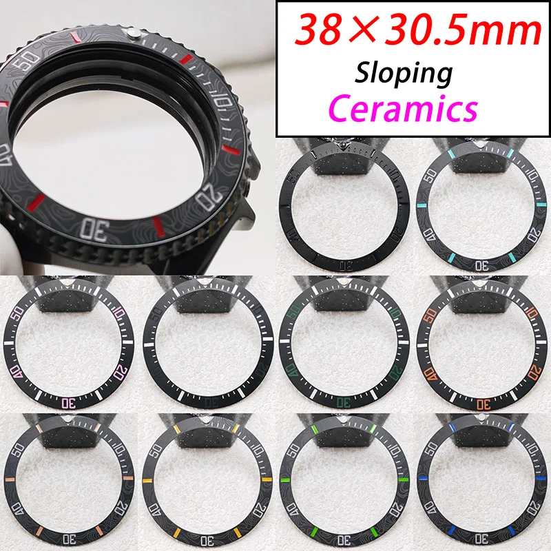 38mm Mod Watch Bezel Insert Ring Ceramic Carbon Texture Slope Fits SKX007 SKX009 SRPD 40mm Watch Case Diving Watch Insert Parts