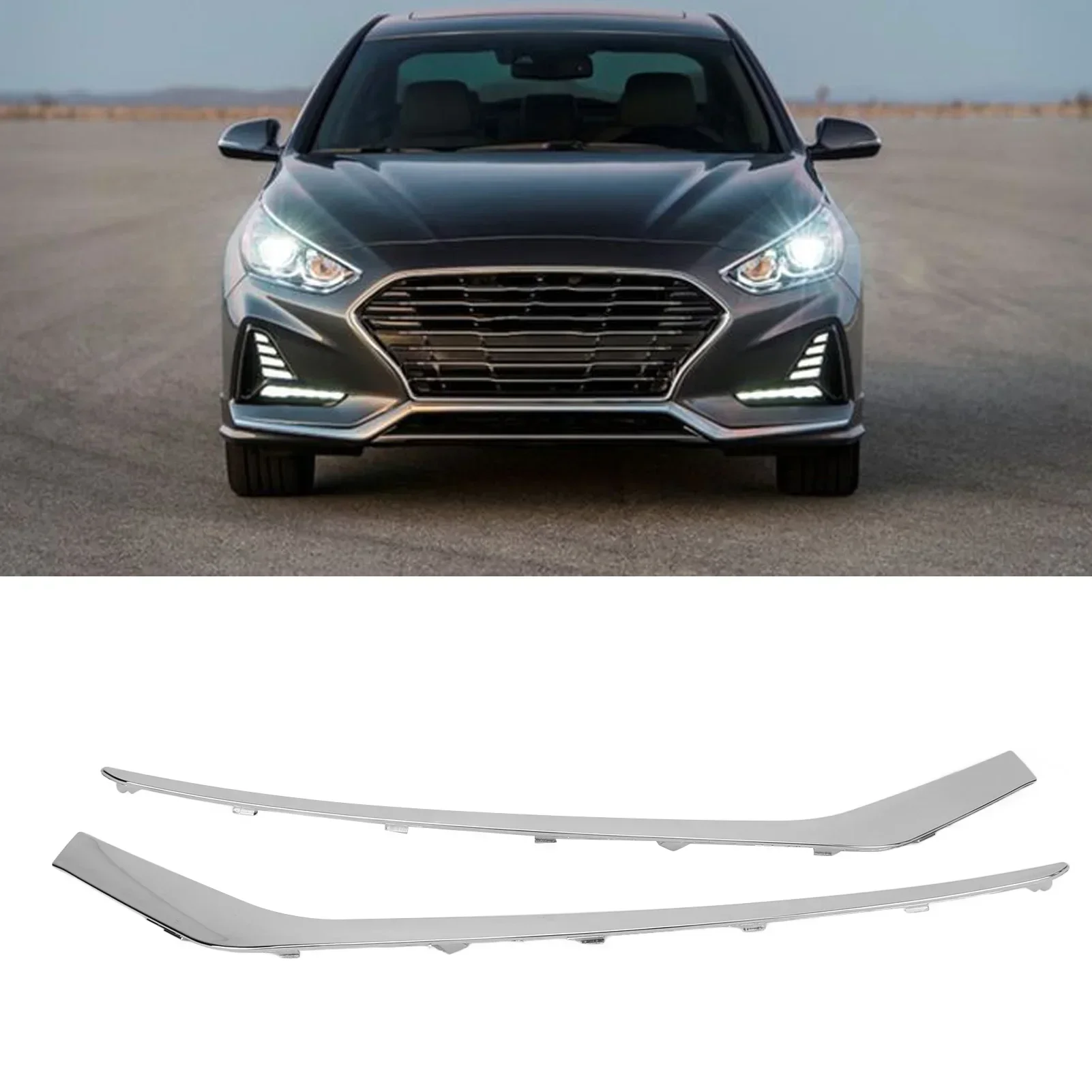 Left Right Front Bumper Lower Fog Trim Molding 86551‑E6700 Chrome Lower Trim Molding Step Pad For Hyundai Sonata 2018 2019