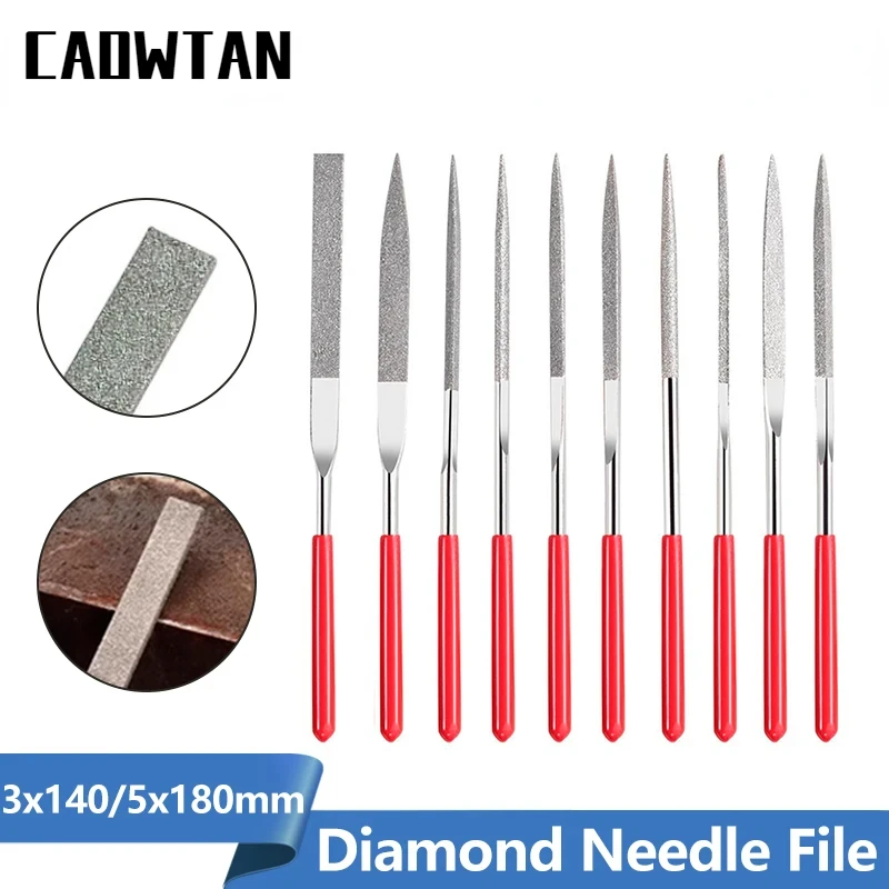 CAOWTAN Diamond File Set 3x140mm 5x180mm Mini Needle File For Stone Glass Metal Carving Craft Hand Tools Needle File Set case