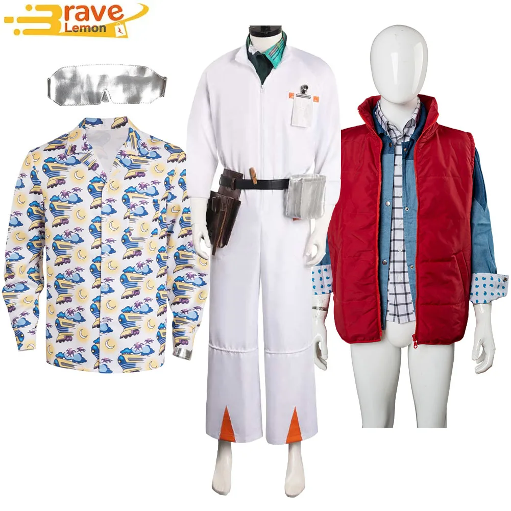 

Коричневый костюм для косплея «Назад в будущее», рубашка с очками, мужская повседневная футболка с длинным рукавом, наряды, костюм для Хэллоуина и карнавала