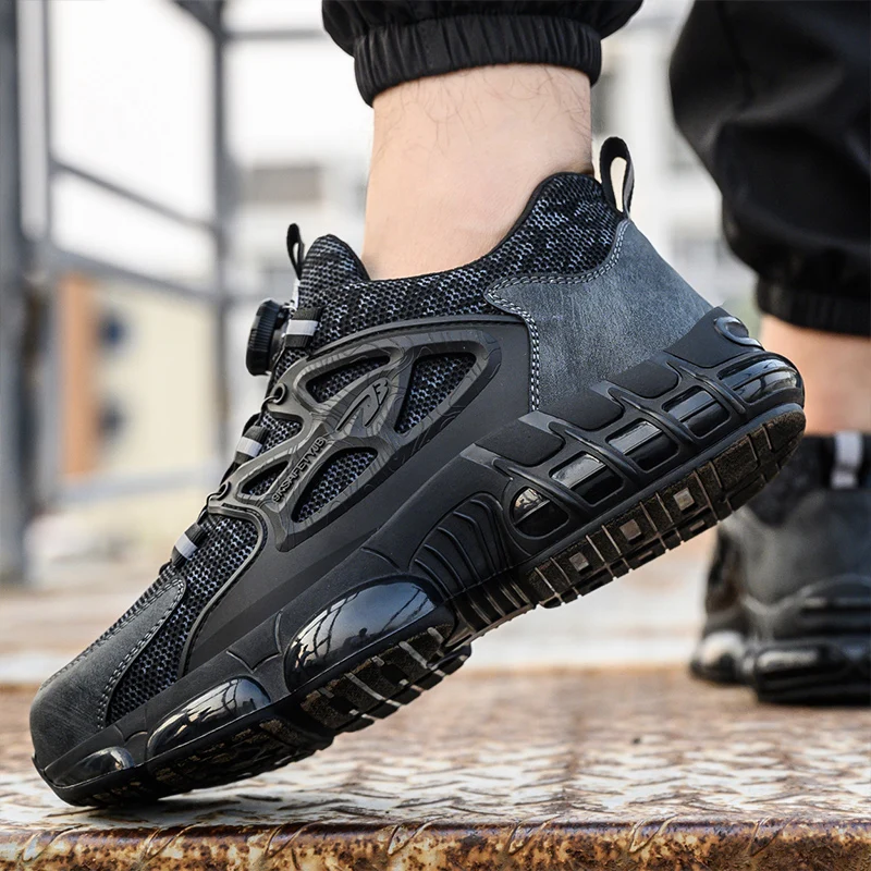 Rotating Button New Safety Shoes Men Anti-smash Anti-puncture Work Shoes Fashion Men Sport Shoes Security Protective Boots view 4