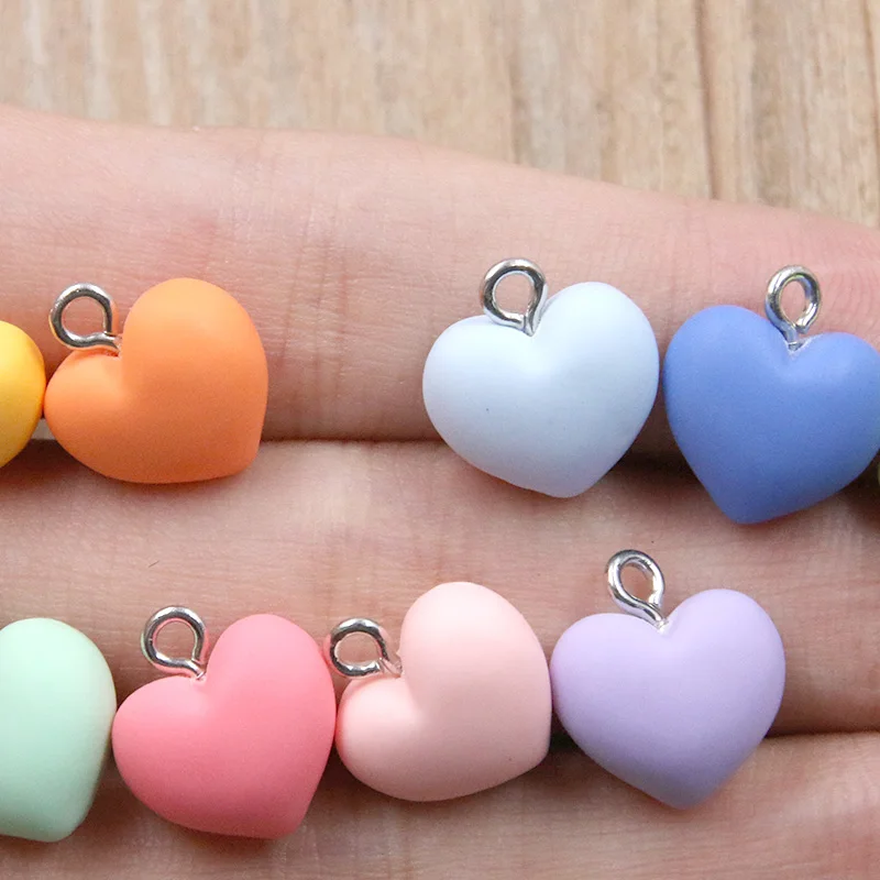 20Pcs 13X15MM Cute 9 Color Heart Resin Earring Charms Diy Findings Kawaii 3D Phone Keychain Bracelets Pendant For Jewelry Making