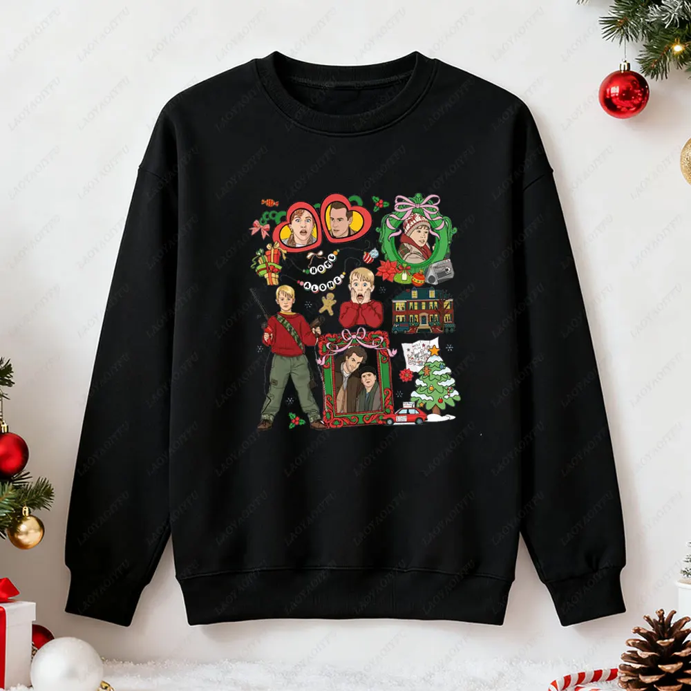Allein zu Hause Weihnachten Sweatshirt Allein zu Hause Kampfplan Karte Tops Weihnachten Hoodies Frauen 90er Jahre Film Shirt Lustige Weihnachtsgeschenke Kleidung