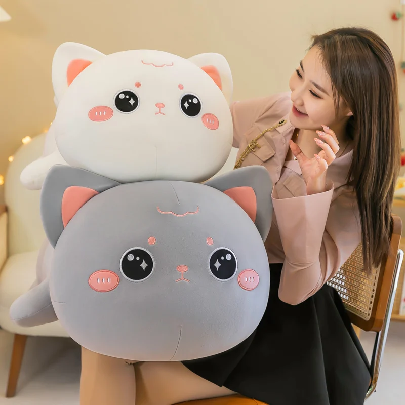 Kawaii Katze Plüsch Spielzeug Gefüllte 35cm 50cm 65cm Liegend Katze Kissen Weiß Grau Kinder Spielzeug Geburtstag Geschenk für Kinder