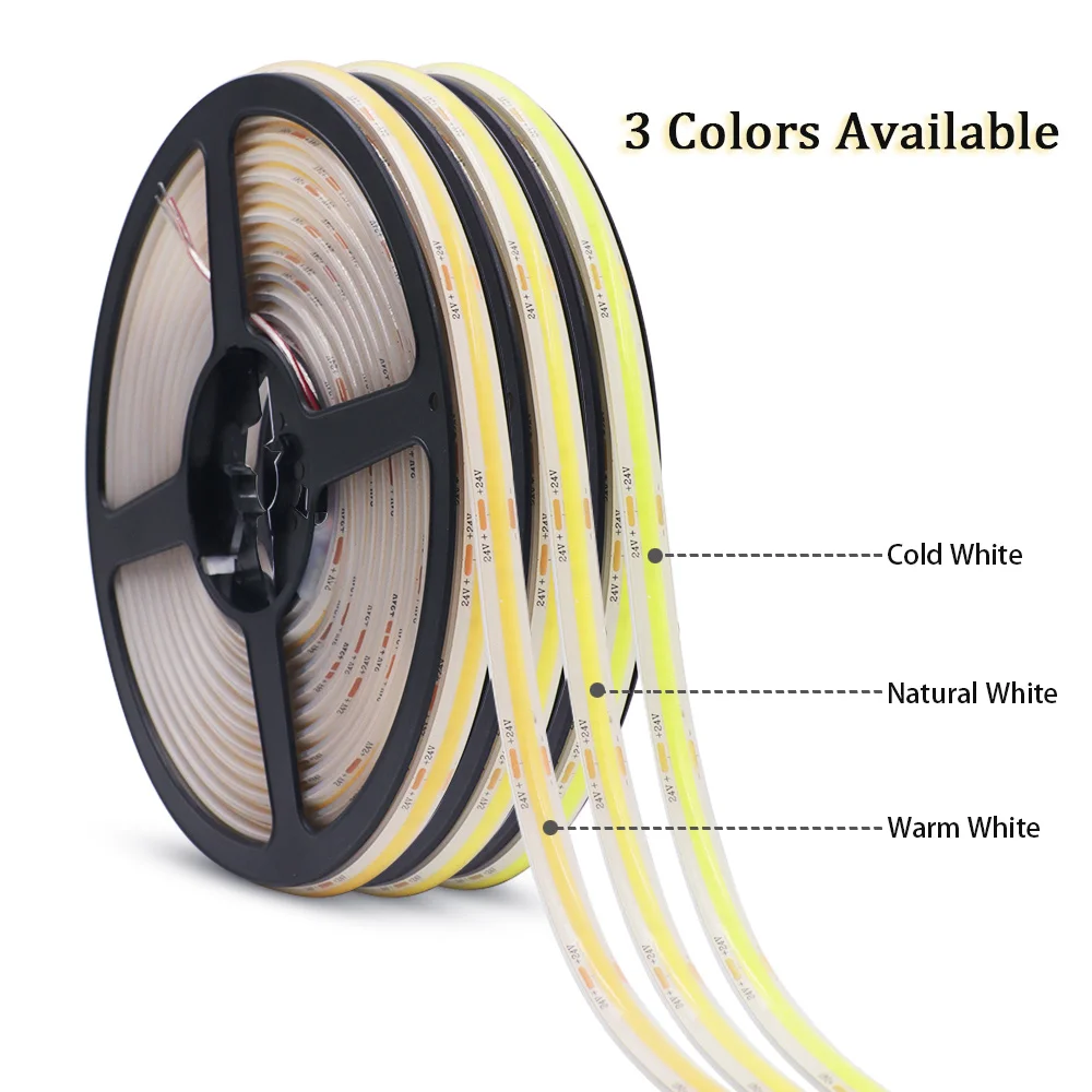 12V 24V IP68 Waterproof COB LED Strip Light 5m 10m 15m 20m 0.5m 1m DC Flexible Tape 320LED/M High Density Bright Liner Lighting