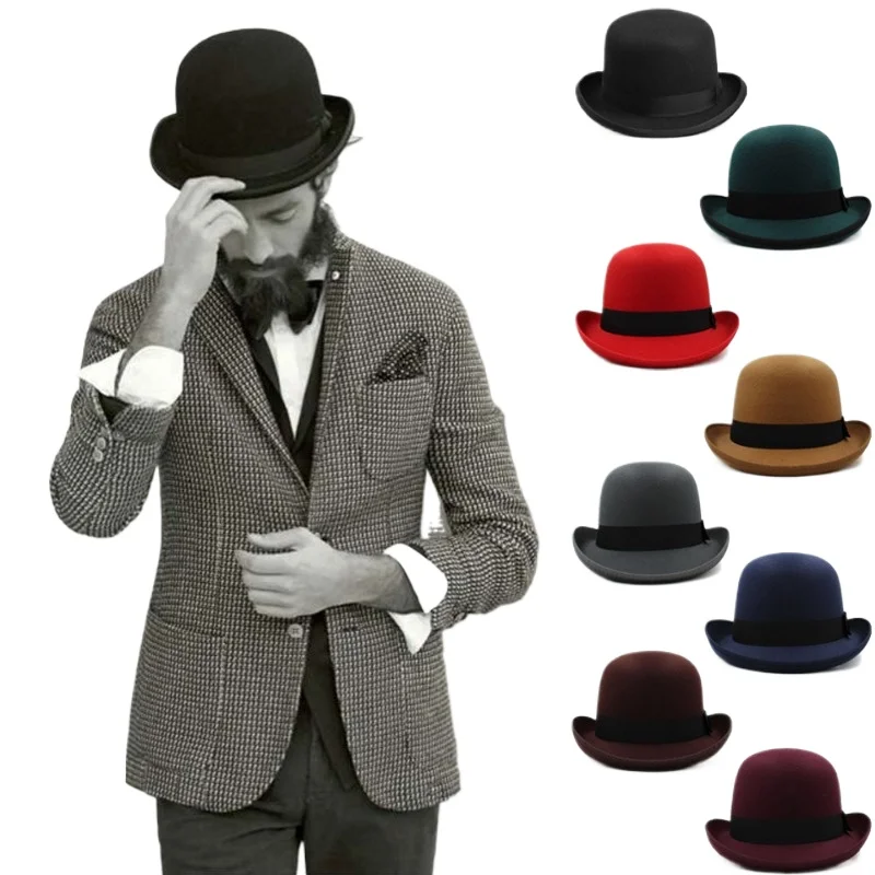 Autumn and Winter New Magic Hat Children Wide Edge Woolen Top Hat British Hip-hop Men\'s Jazz Hat Winter Solid Color Felt Hats