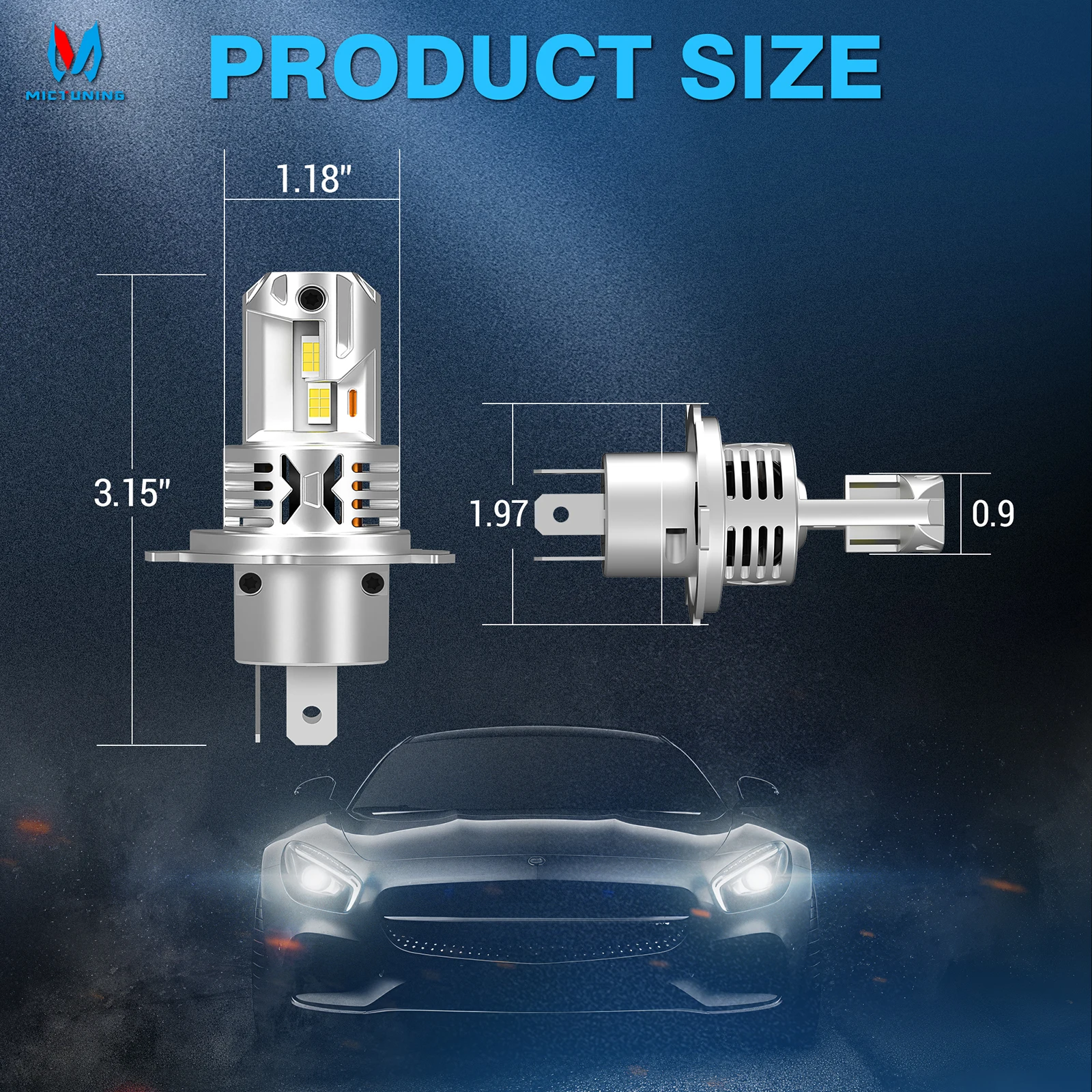

MICTUNING H4/H19 LED Headlight Light Bulbs, Super Bright 8000LM 6000K White with Cooling Fan,Play Car Fog Light, Pack of 2
