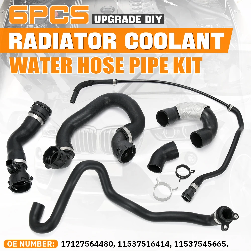 6PCS Radiator Coolant Water Hose Pipe Kit 17127564480 / 11537516414 / 11537545665 For 06-13 BMW  E82 E84 E88 E89 E92 E93