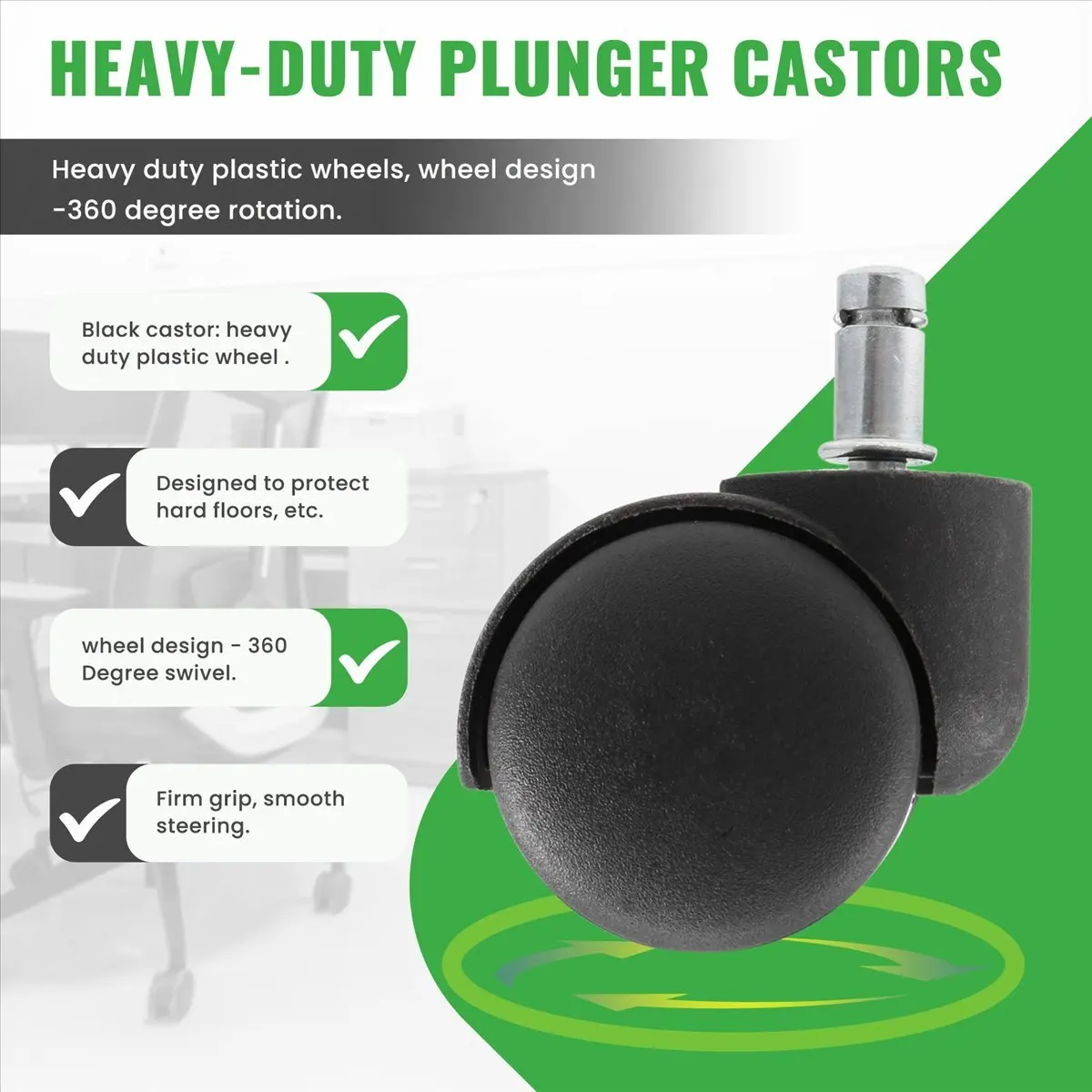 giftnew 50mm Chair Roller Castor Wheels - Set of 5 - Black