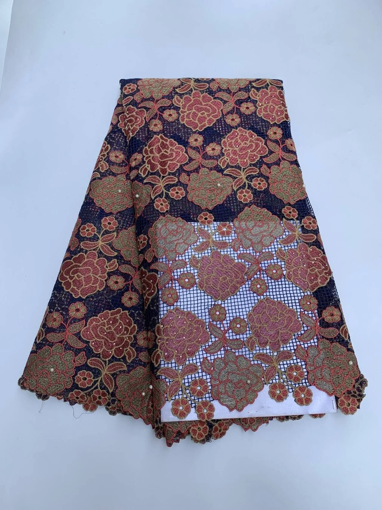 

2026 High-Quality Africa Nigerian Sequins Cotton Embroidery Lace Fabric Tulle for Wedding Party Dress Chiffon 5Yards TY002