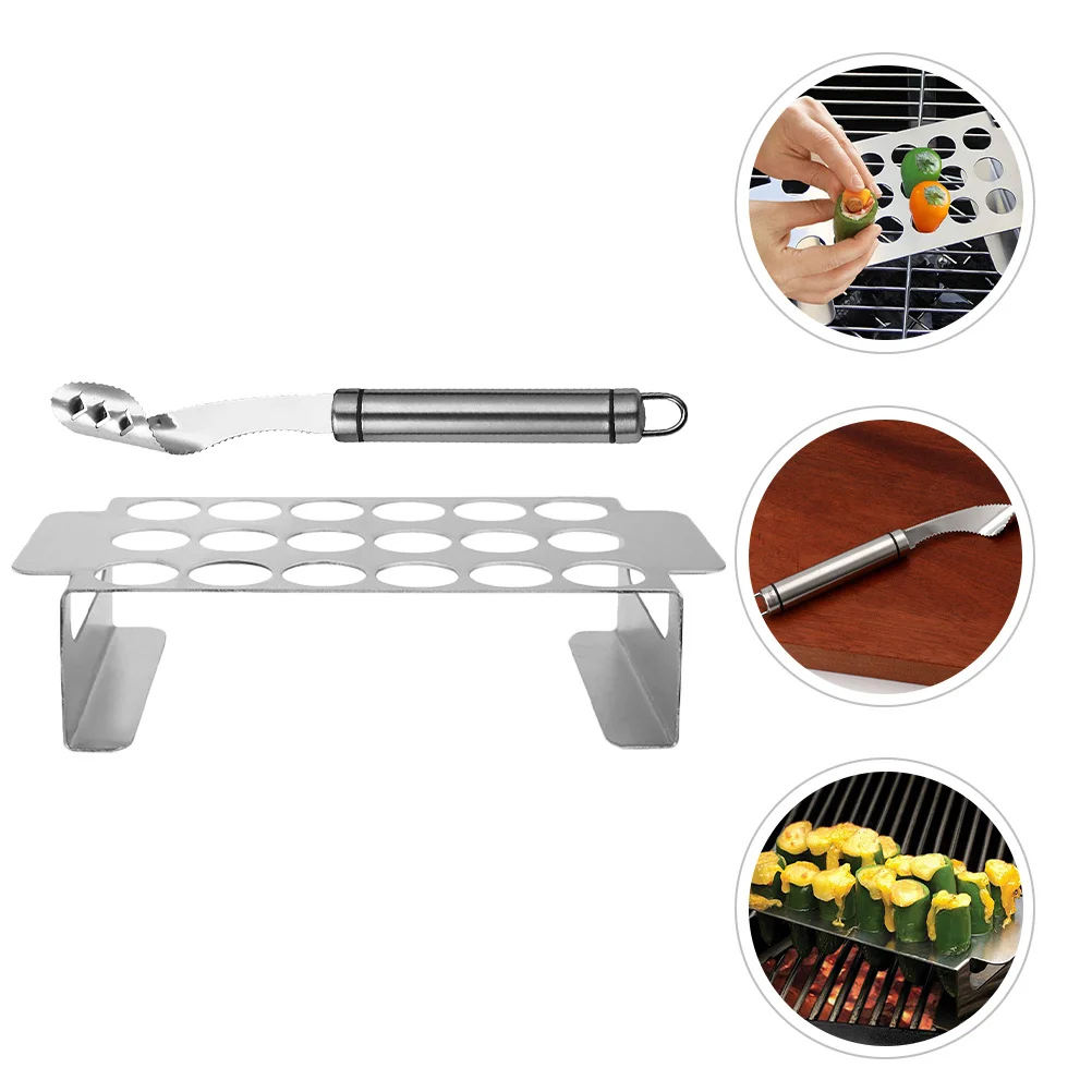 

1Set Stainless Steel Pepper Barbecue Rack Jalapeno Grill Holder Corer Tool Kitchen Bbq Accessories Pepper Grill Holder