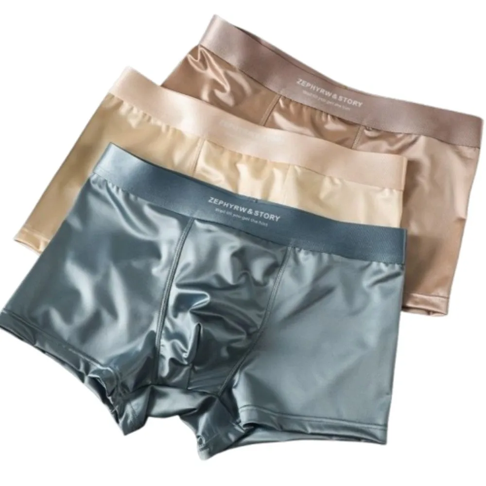 

3Pcs Satin-like Boxers Ice Silk Men's Panties Smooth Cool Underpants Men's Underpants 3D Crotch Breathable