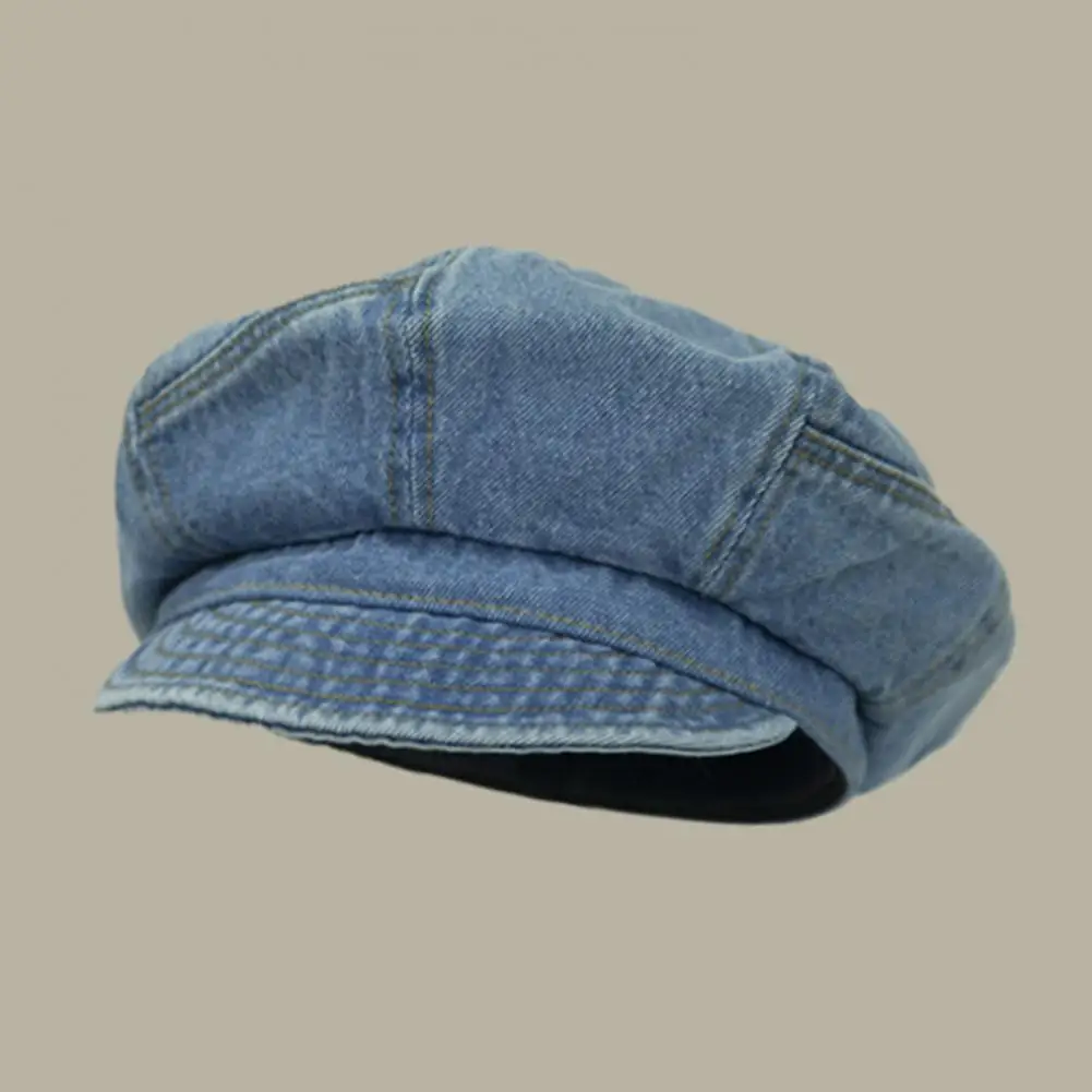 Foldable Denim Hat Women's Denim Newsboy Cap Retro Octagonal Beret Hat Short Brim Cabbie Visor for Spring Summer Travel Outdoor