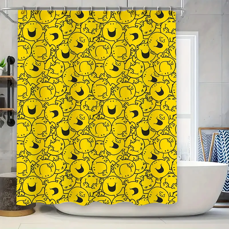 Home Decor Emoji - Gelber Duschvorhang mit Happy Emoji Design,
