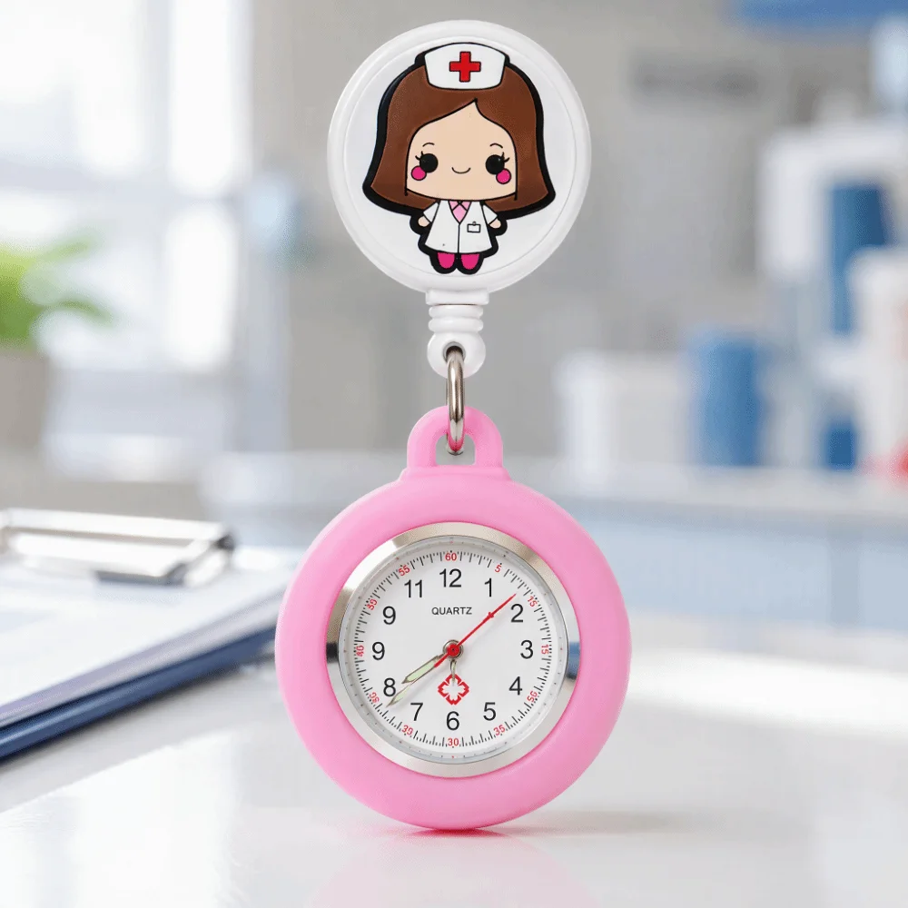 Wholesale Cartoon FOB Pocket Watches Silicone Simple Design Clip Badge Reel Fashion Accessories Retractable Clip Hang Clock Mens