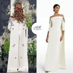 Abito da ballo con spalle scoperte fiori maniche lunghe abiti da sera per feste di Gala senza spalline sul retro Cape Backless Wedding Party personalizzato