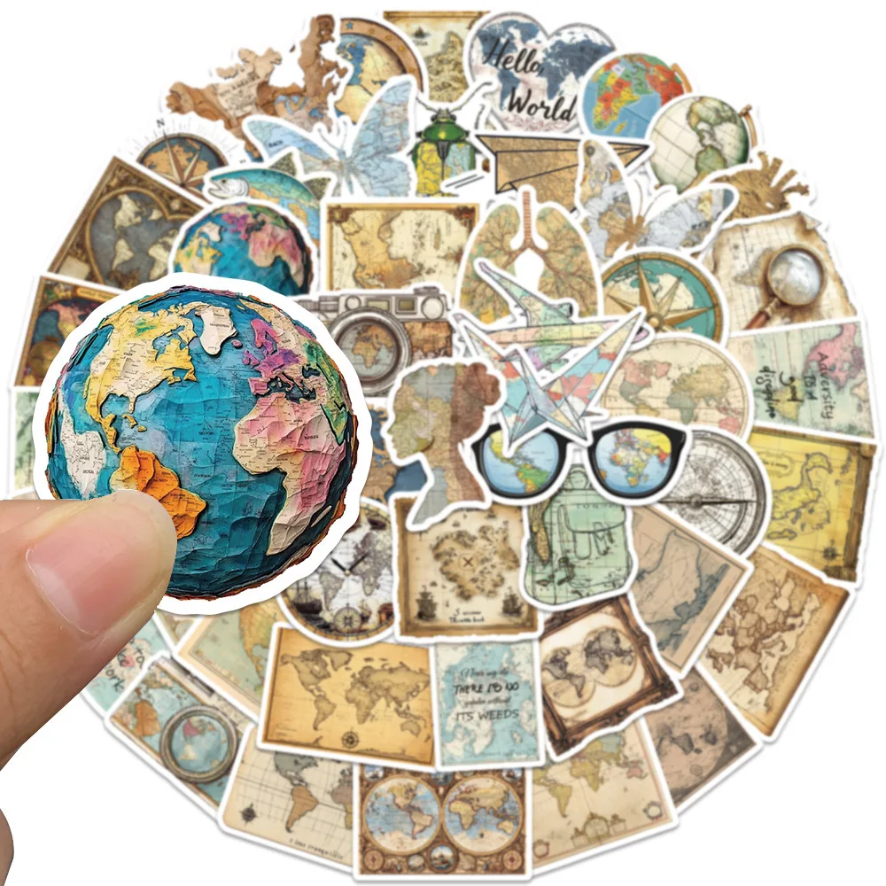 10/50 قطعة الكرتون الرجعية خريطة الكتابة على الجدران ملصق مائي مقاوم للماء شخصية الإبداعية لتقوم بها بنفسك صندوق أدوات مكتب قضية الهاتف المحمول كوب ماء