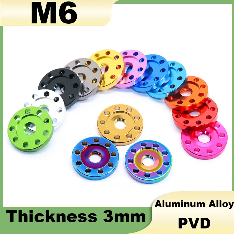 1Pcs Aluminum Alloy Washer Nut M6 Thickness 3mm Anodized Vacuum Electroplating PVD Spacer Nine Hole Gaskets Nut for Motorcycle