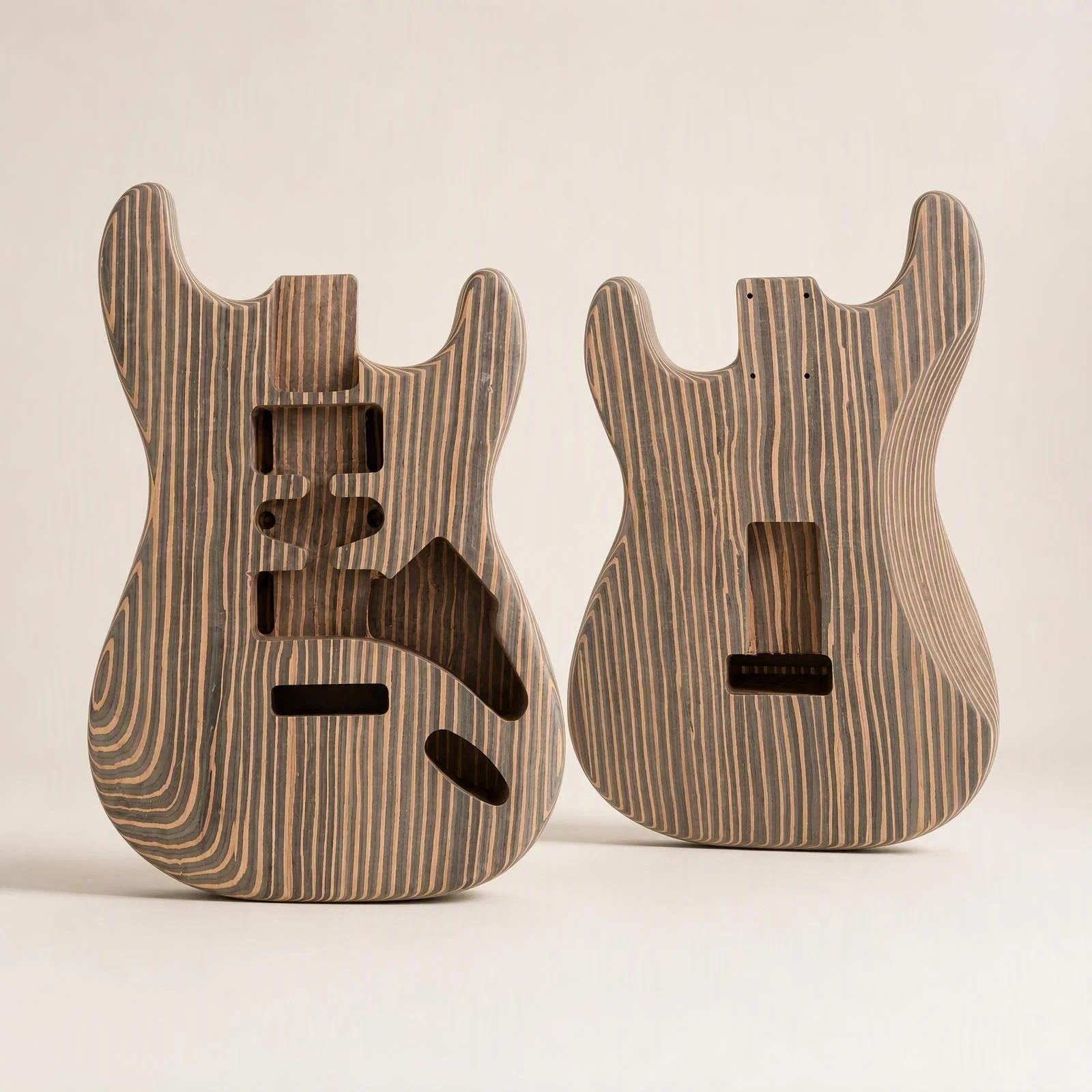Zebra Wood ST Electric Guitar Body, Two tone Splicing Sandwich Compressed Material, Unfinished Electric Guitar, DIY Available