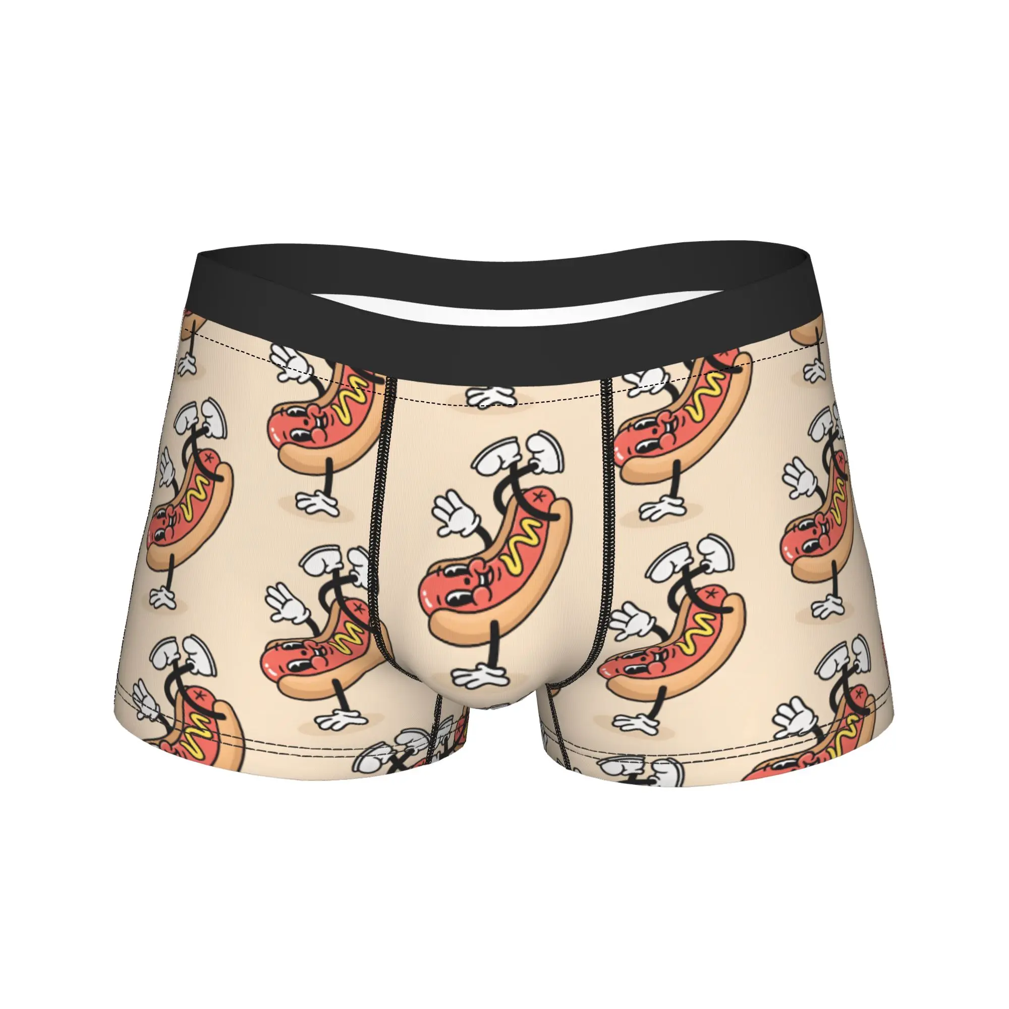 Funny Handstand Hot Dog Cartoon Character Graphic Boxershorts  Pouch Underwear High Quality Pattern Boxer Brief Male Panties