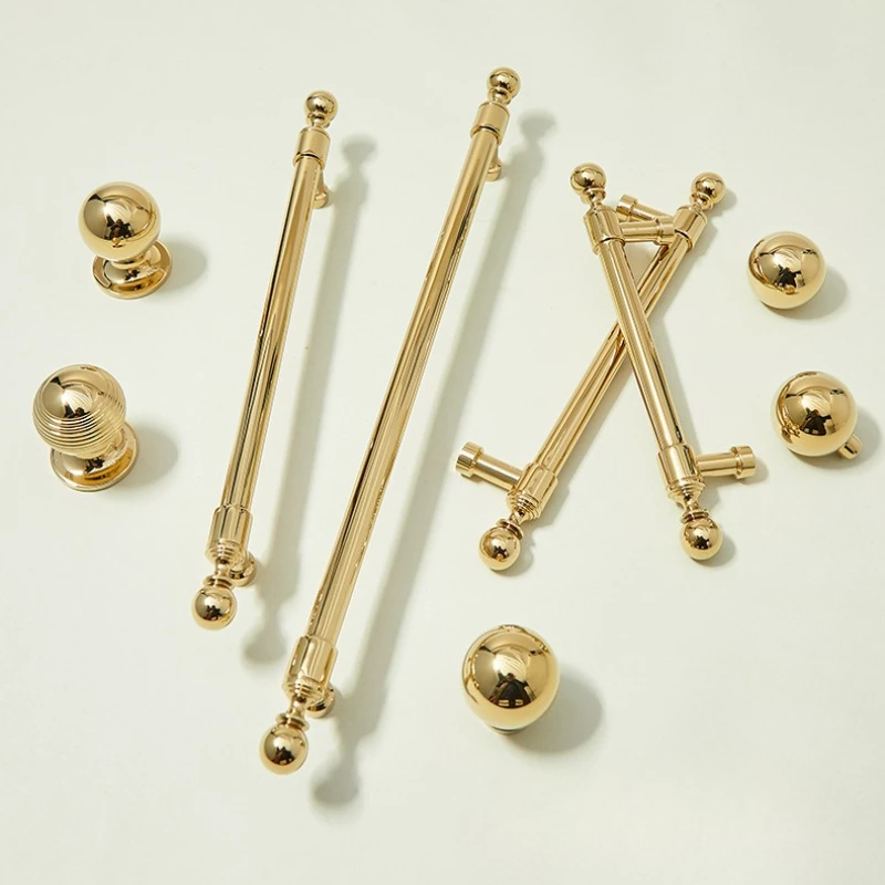 French Style Luxury Gold Kitchen Cabinet Door Handles Solid Brass Wardrobe Bedroom Drawer Knob Fashion Furniture Handle Hardware
