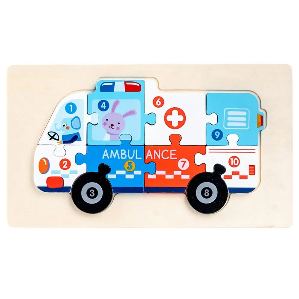 3D Police Rocket School Bus Ambulance Kids Wooden Puzzle Toy Intelligence Game Puzzle Vehicle Jigsaw Early Education Toy